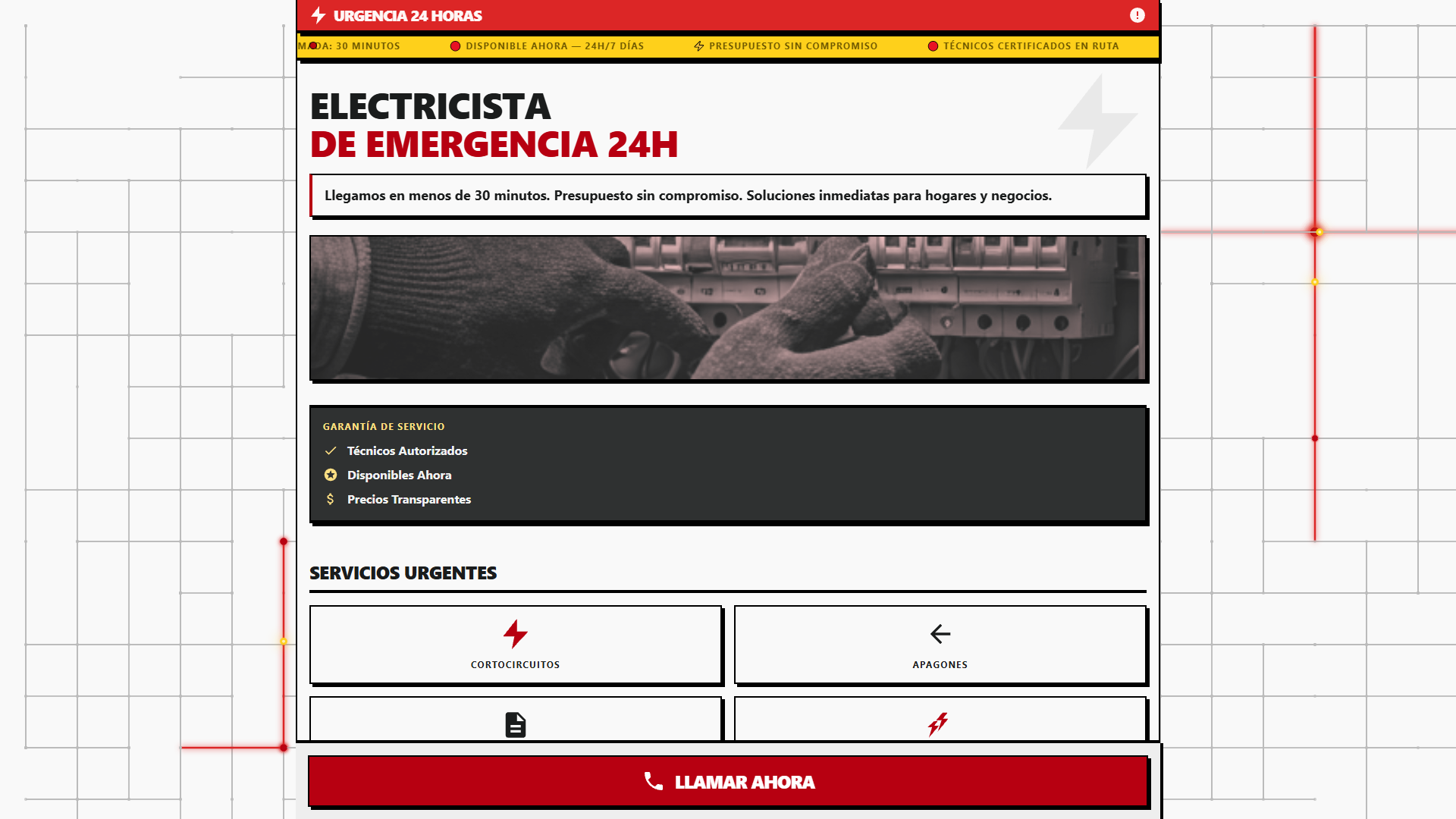Captura de pantalla de Urgencias Eléctricas Madrid
